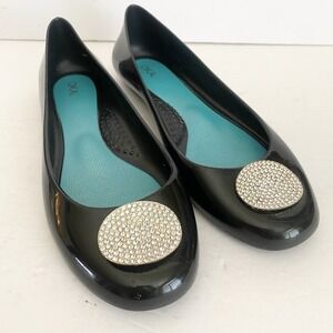 OKA-B Women's Black Jelly rhinestone Medallion Gem‎ Slip On Ballet Flats Size 10